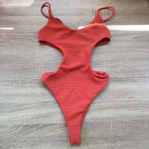 New Free People Mello The Label Cut Out One Piece Swimsuit Orange Size Small - Picture 3 of 10